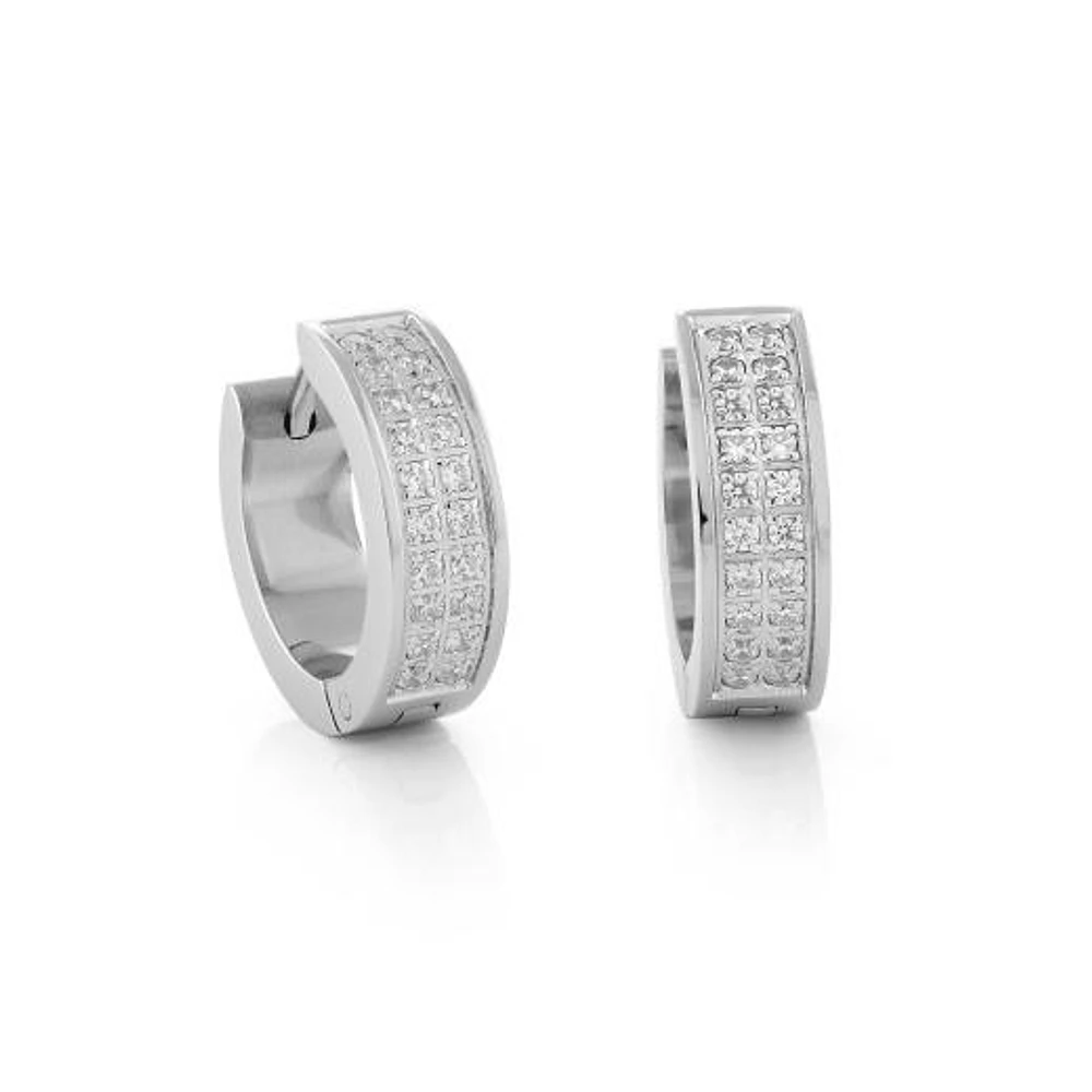 Italgem Polished Cubic Zirconia Pave Huggie Earrings