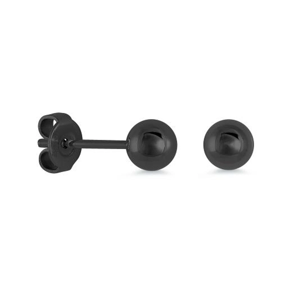 Italgem Black Polished Ball Stud Earrings