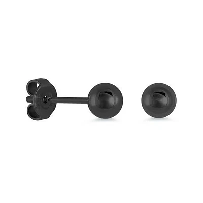 Italgem Black Polished Ball Stud Earrings