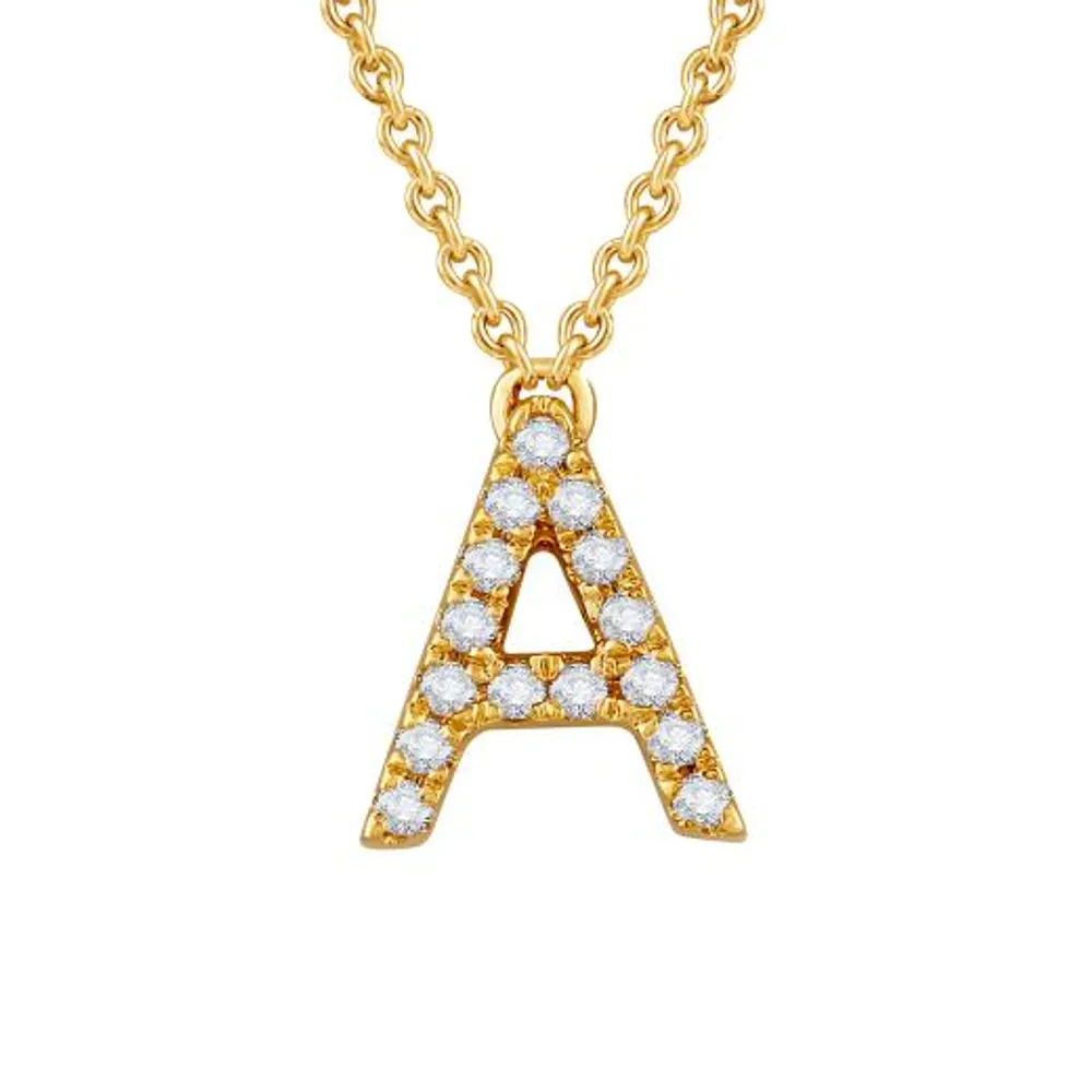 Bella Moda 10K Yellow Gold 0.10CTW Diamond Initial "A" Necklace