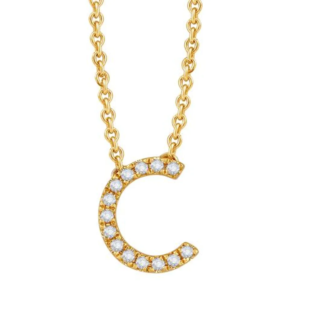 Bella Moda 10K Yellow Gold 0.10CTW Diamond "C" Necklace