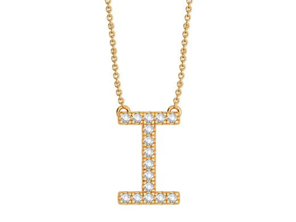 Bella Moda 10K Yellow Gold 0.10CTW Diamond Initial "I" Necklace