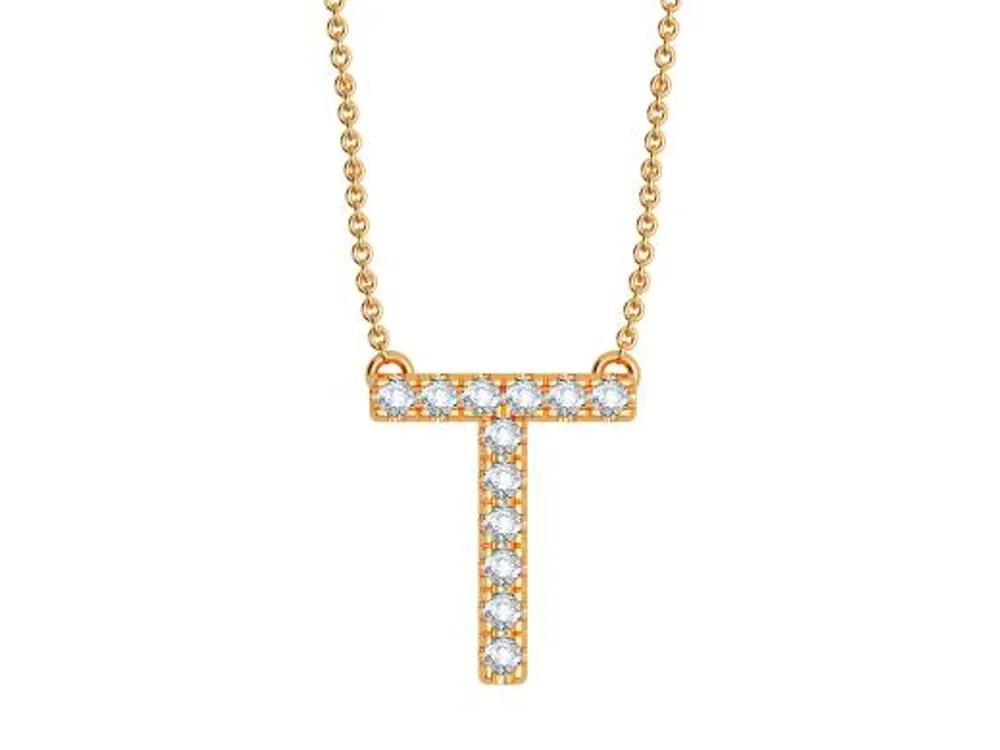 Bella Moda 10K Yellow Gold 0.10CTW Diamond Initial "T" Necklace