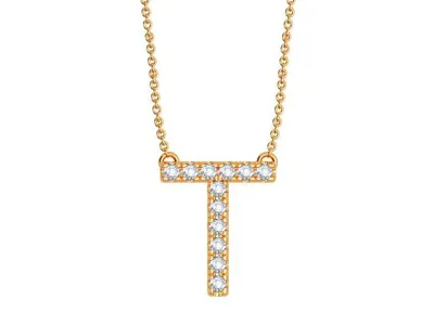 Bella Moda 10K Yellow Gold 0.10CTW Diamond Initial "T" Necklace