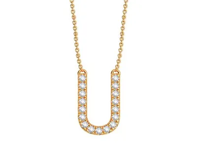 Bella Moda 10K Yellow Gold 0.10CTW Diamond Initial "U" Necklace