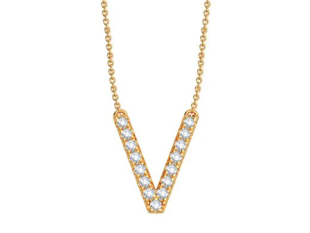Bella Moda 10K Yellow Gold 0.10CTW Diamond Initial "V" Necklace