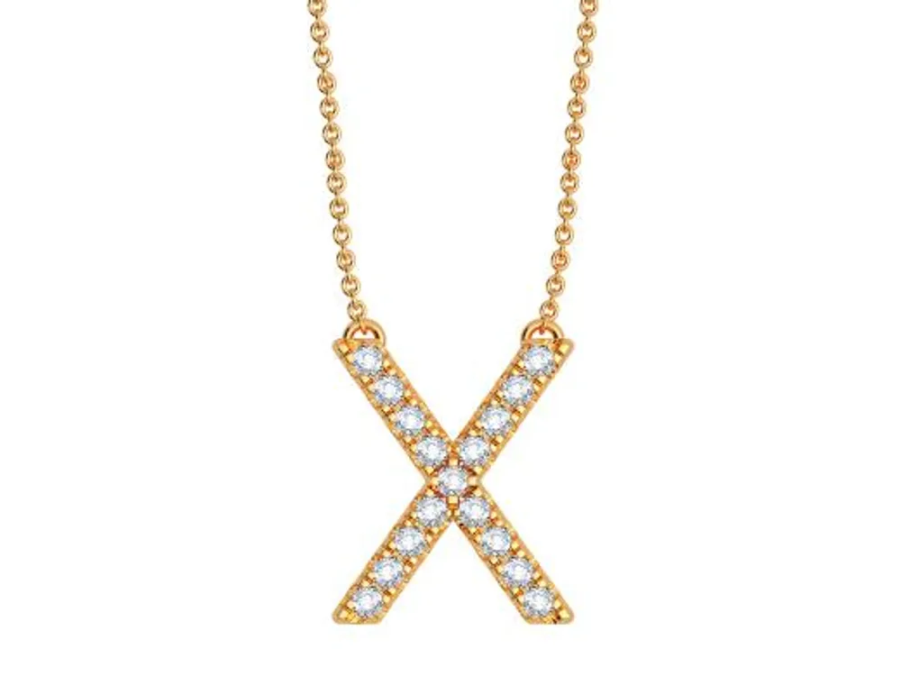 Bella Moda 10K Yellow Gold 0.10CTW Diamond Initial "X" Necklace