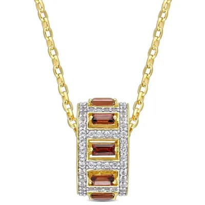 Julianna B Sterling Silver Yellow Plated Garnet and White Topaz Pendant