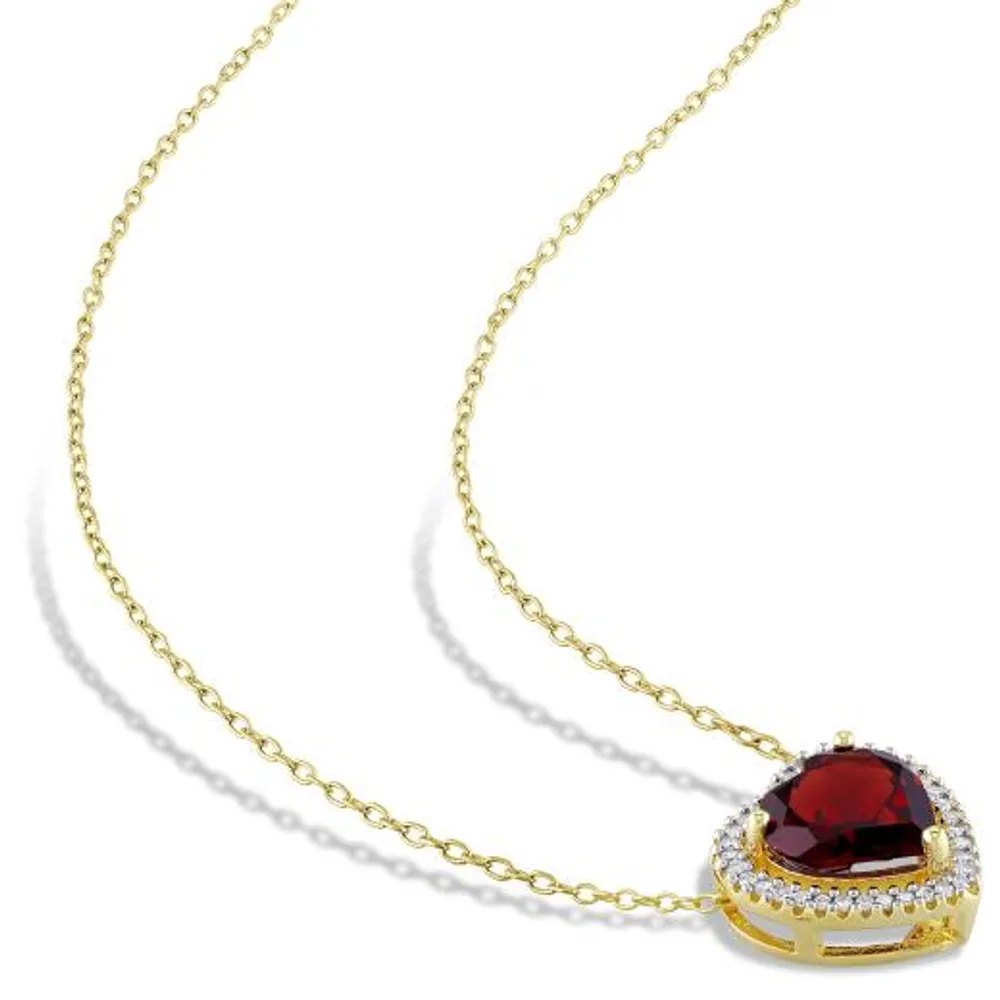 Julianna B Sterling Silver Yellow Plated Garnet and Diamond Heart Pendant