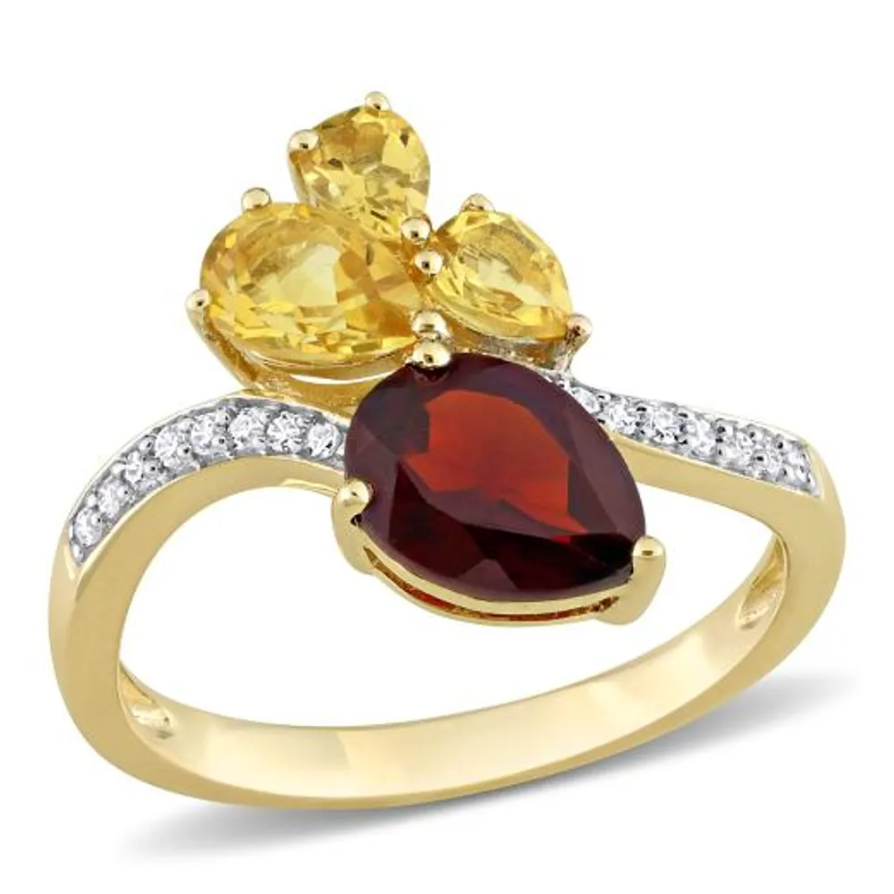 Julianna B 14K Yellow Gold Garnet, Citrine and Diamond Ring