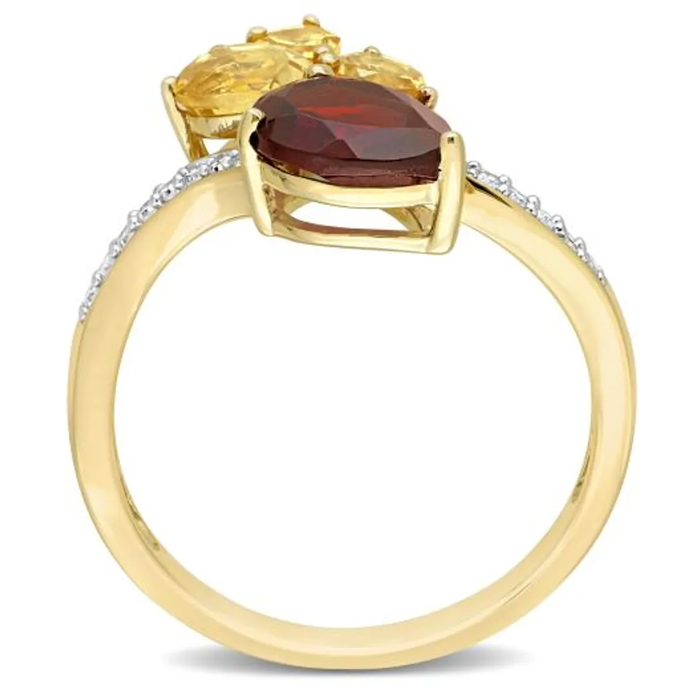 Julianna B 14K Yellow Gold Garnet, Citrine and Diamond Ring