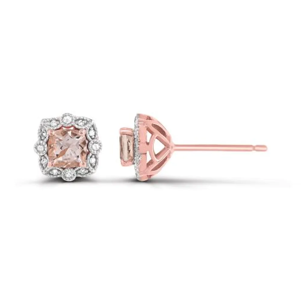 10K Rose Gold Morganite and Diamond Earrings