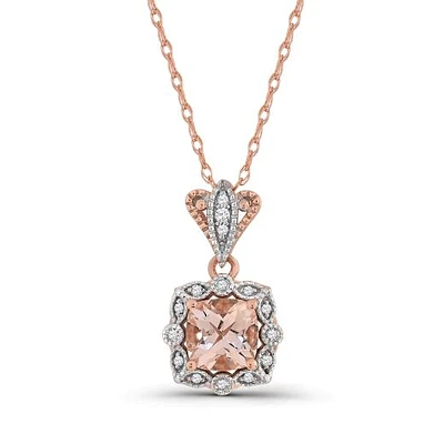 10K Rose Gold Morganite and Diamond 17" Pendant