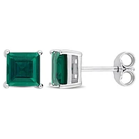 Julianna B Sterling Silver Created Emerald Stud Earrings