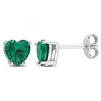 Julianna B Sterling Silver Created Emerald Stud Earrings