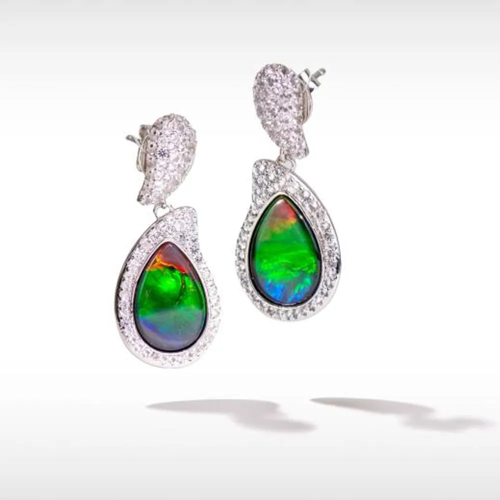 Korite Blossom Ammolite and White Topaz Earrings