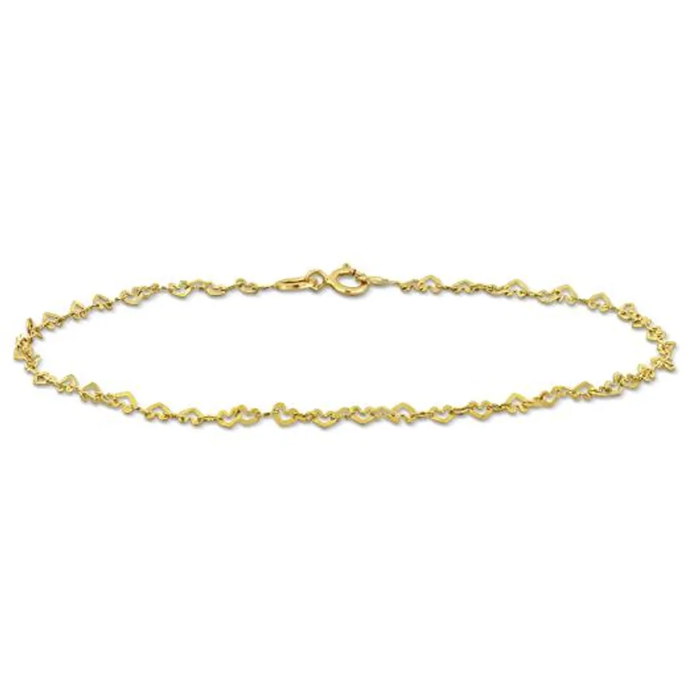 Julianna B 14K Yellow Gold 9" 2mm Heart Link Anklet