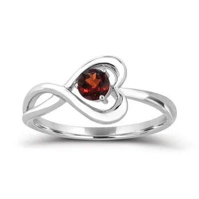 Sterling Silver Garnet Infinity Heart Ring