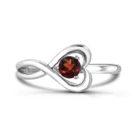 Sterling Silver Garnet Infinity Heart Ring