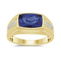 10K Gold Created Sapphire & Diamond Ring