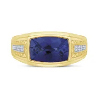 10K Gold Created Sapphire & Diamond Ring