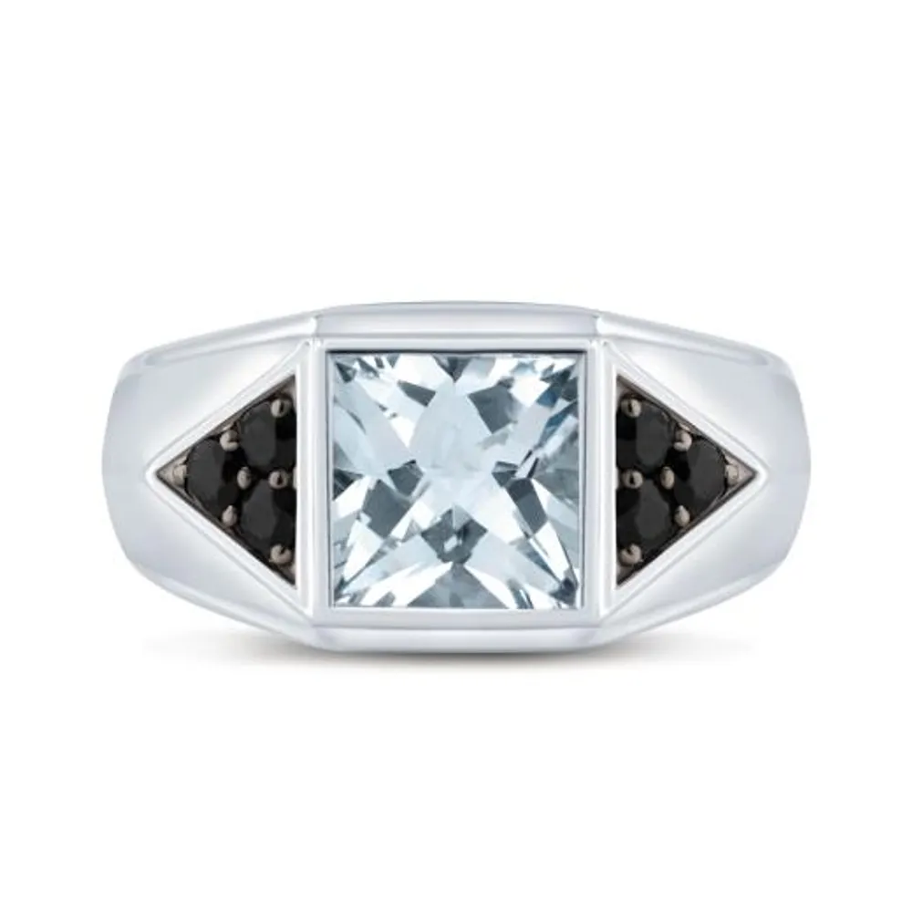 Sterling Silver Blue Topaz and Black Diamond Ring