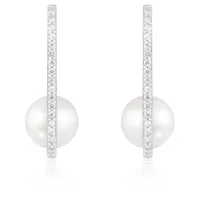 Sterling Silver 8-9mm Freshwater Pearl & Cubic Zirconia Earrings