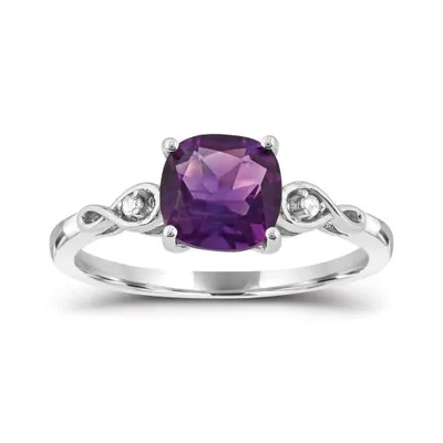 10K White Gold Amethyst and Diamond Infinity Ring