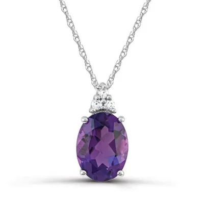 10K White Gold Amethyst and Diamond Pendant