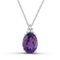 10K White Gold Amethyst and Diamond Pendant