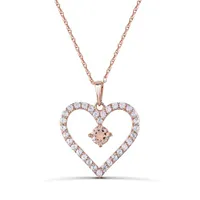 10K Rose Gold Morganite and White Zircon Heart 18" Pendant