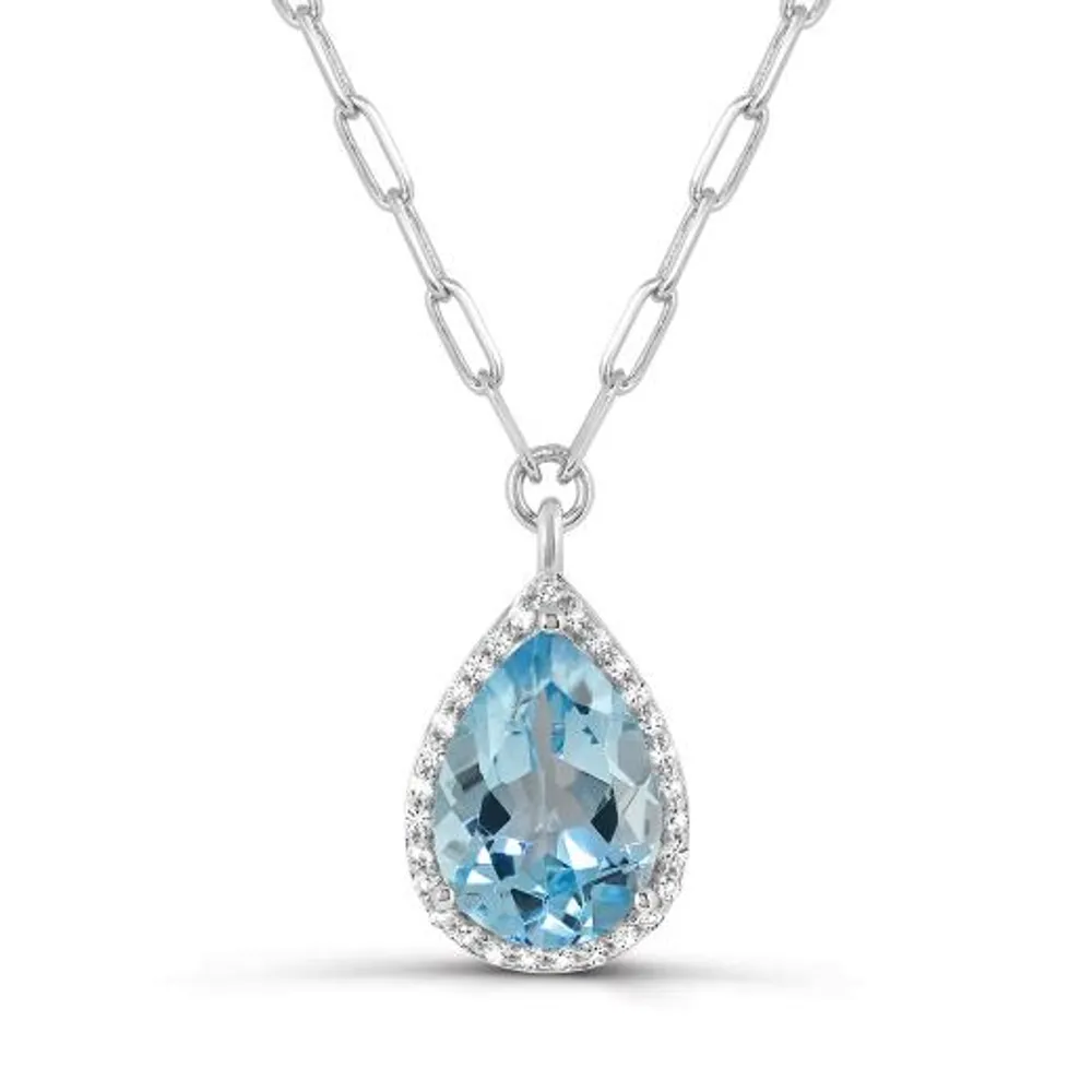 Sterling Silver Sky Blue Topaz and White Topaz Paperclip Link Necklace