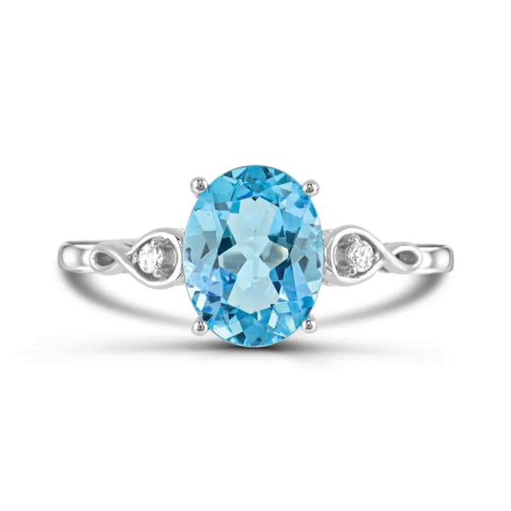 10K White Gold Swiss Blue Topaz and White Topaz Infinity Ring