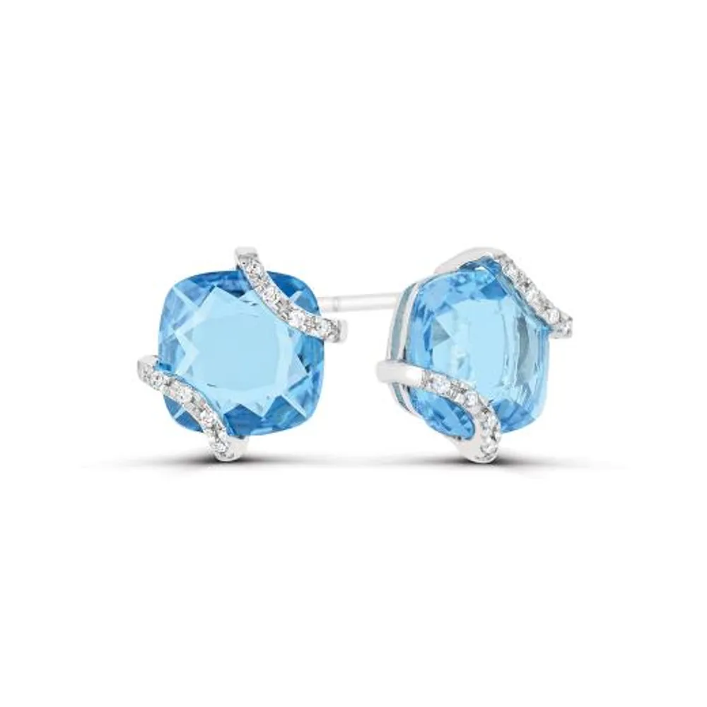 10K White Gold Swiss Blue Topaz and Diamond Earrings