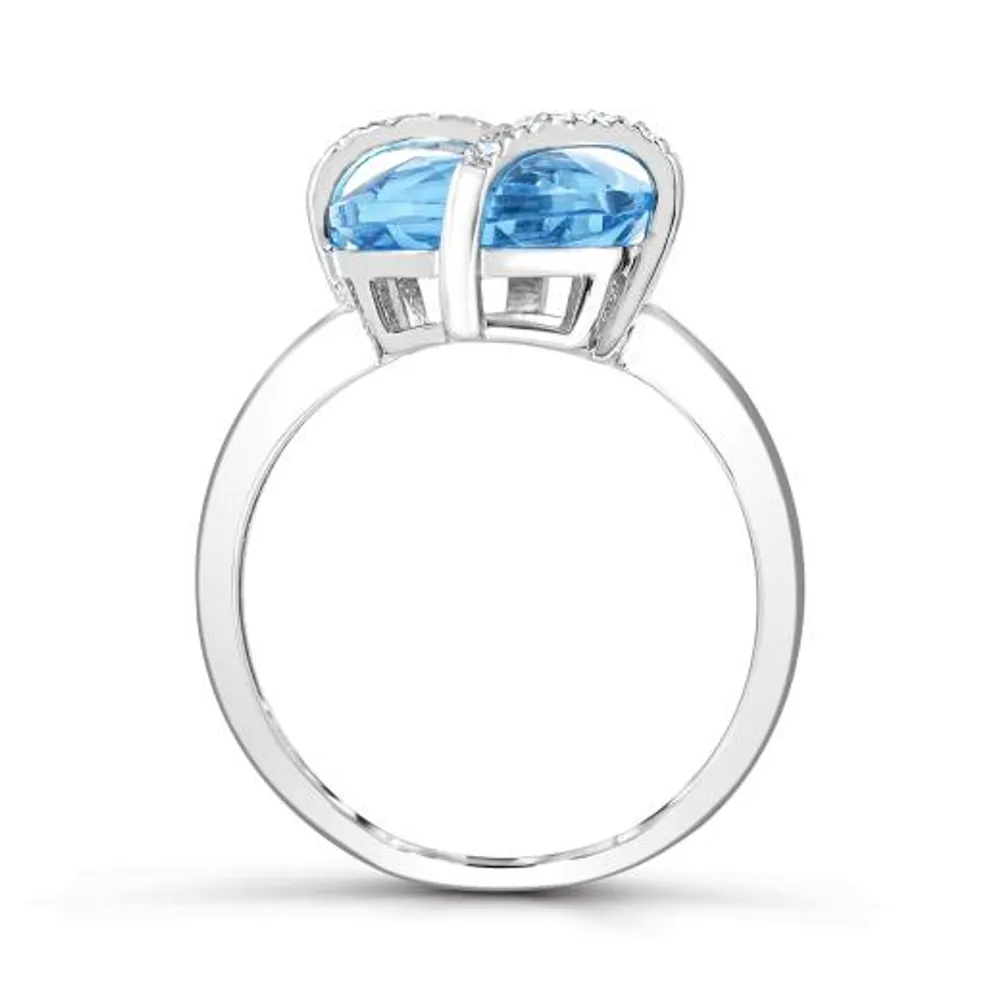 10K White Gold Swiss Blue Topaz & Diamond Ring