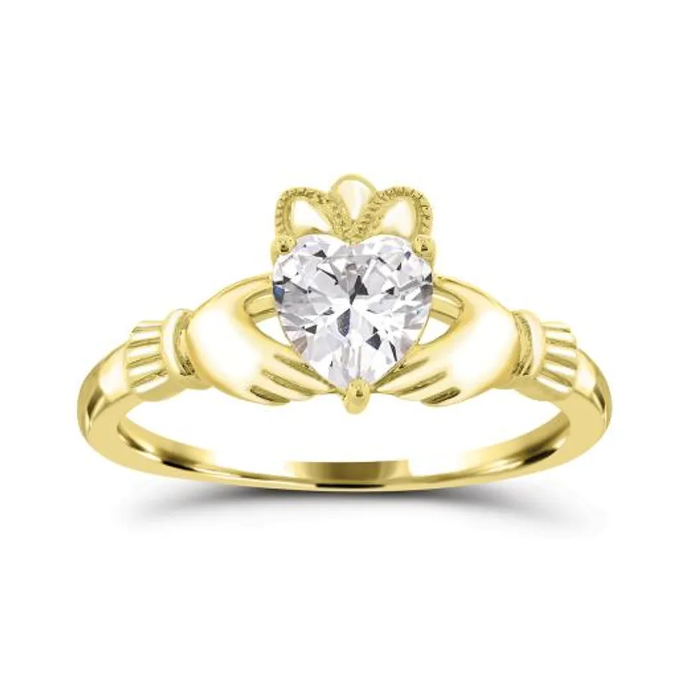 10K Yellow Gold Cubic Zirconia Claddagh Ring