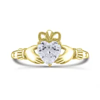 10K Yellow Gold Cubic Zirconia Claddagh Ring