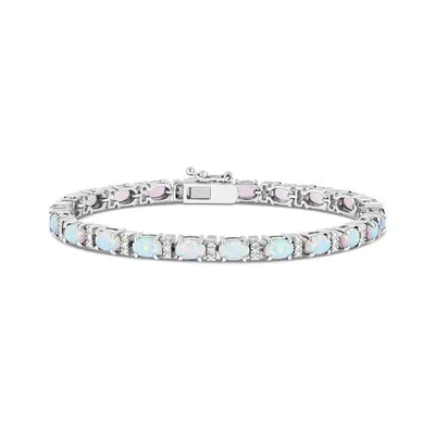 Sterling Silver Created Opal and Diamond Bracelet