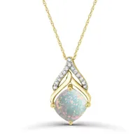 10K Yellow Gold Opal and Diamond 18" Pendant