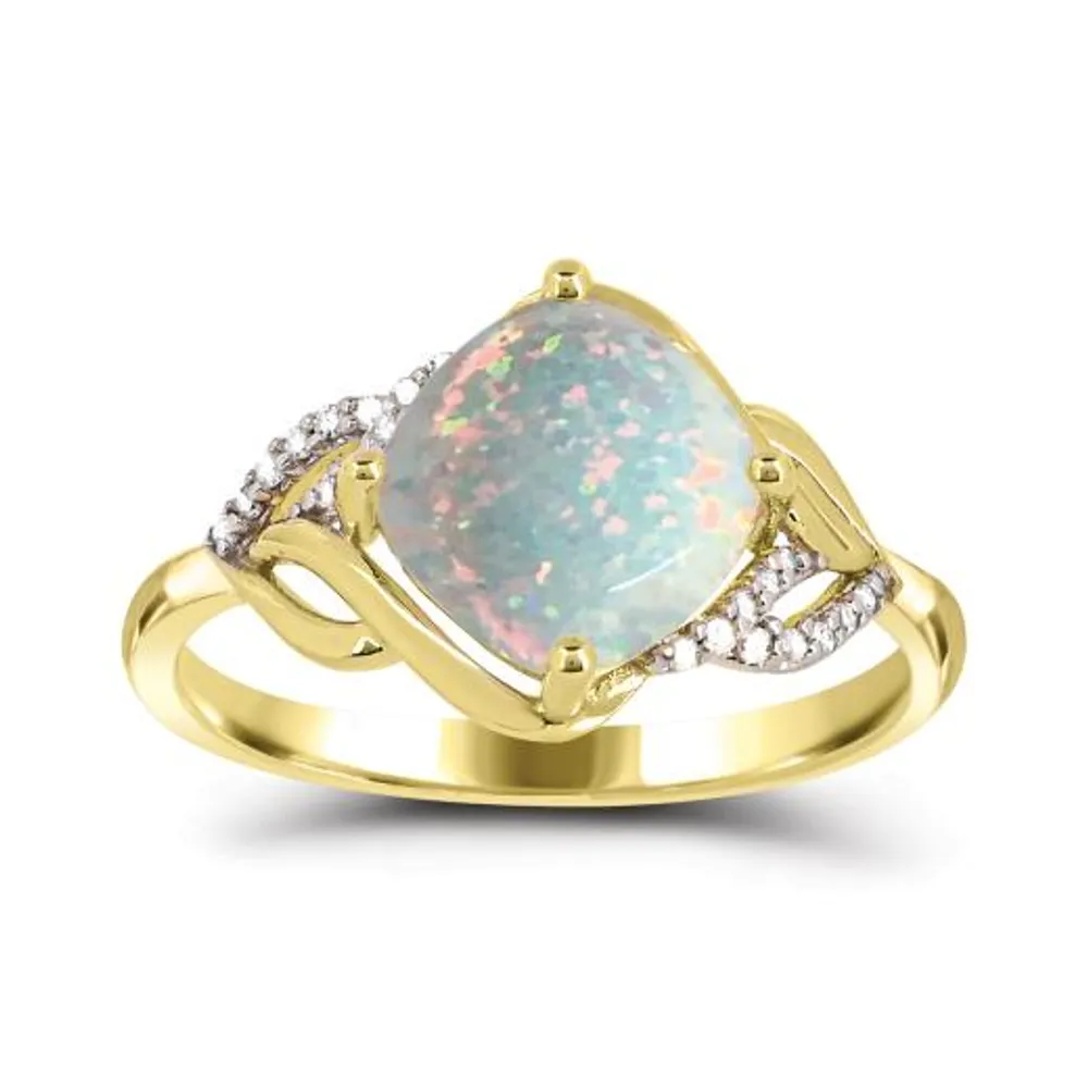 10K Yellow Gold Opal and Diamond Ring