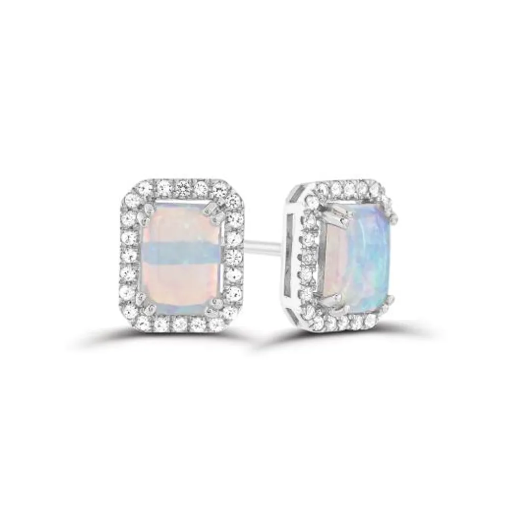 Sterling Silver Created Opal and Created White Sapphire Earrings