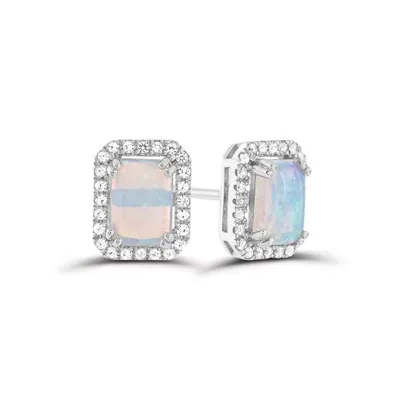 Sterling Silver Created Opal and Created White Sapphire Earrings