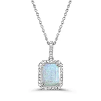 Sterling Silver Created Opal and Created White Sapphire 18" Pendant