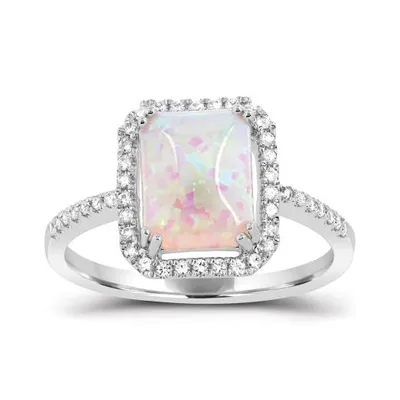 Sterling Silver Created Opal and Created White Sapphire Ring