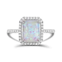 Sterling Silver Created Opal and Created White Sapphire Ring
