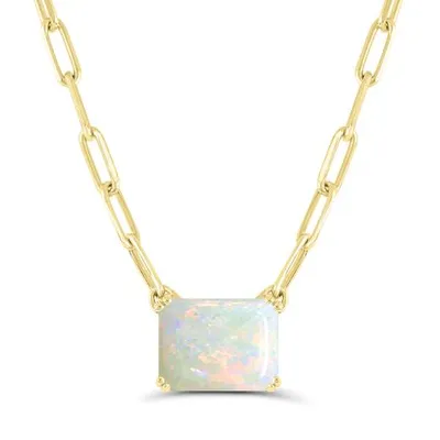 10K Yellow Gold Opal Paperclip Link Necklace