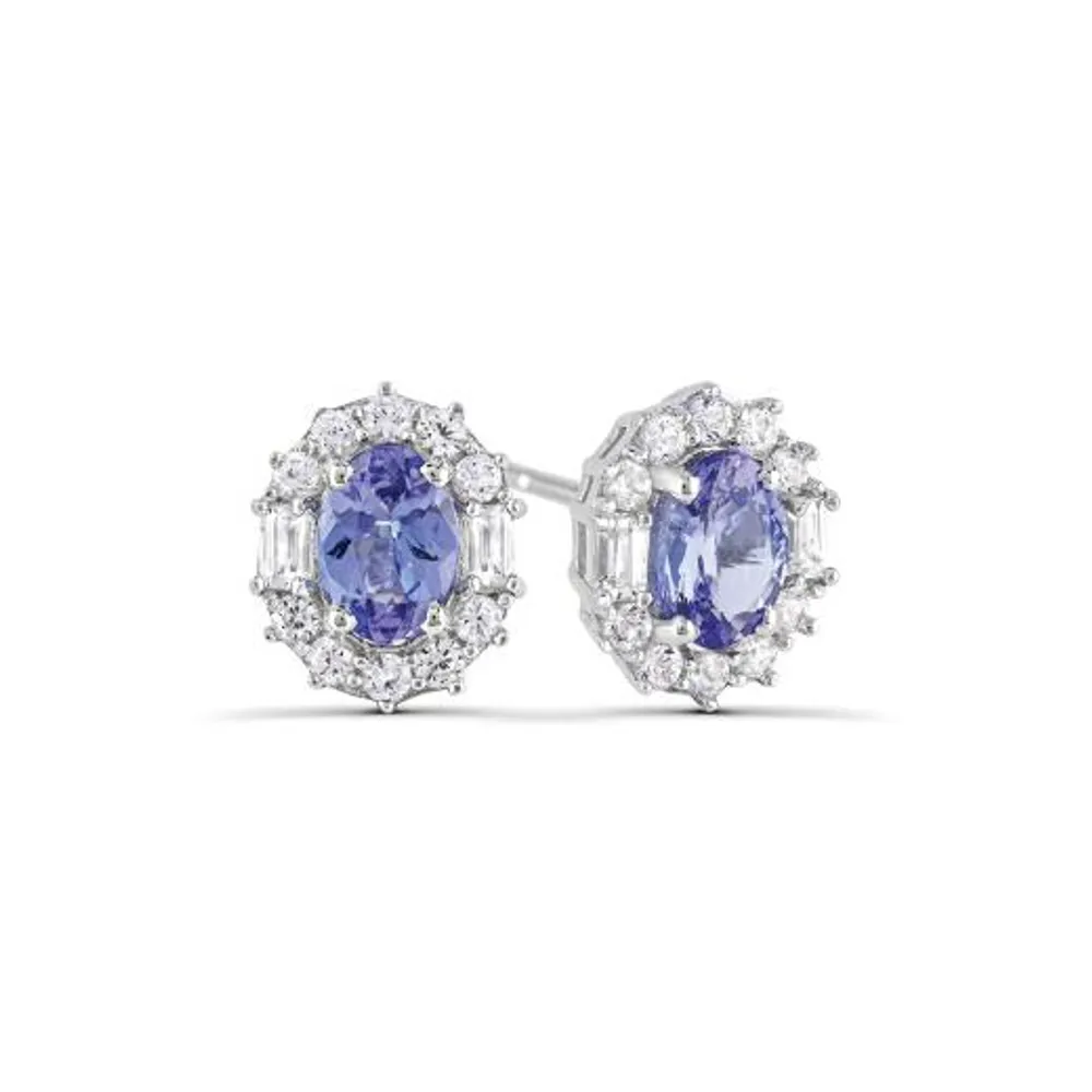 Sterling Silver Tanzanite and White Zircon Earrings