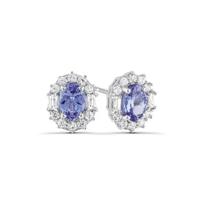 Sterling Silver Tanzanite and White Zircon Earrings