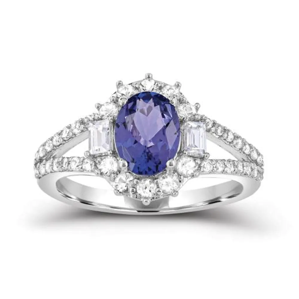 Sterling Silver Tanzanite and White Zircon Ring