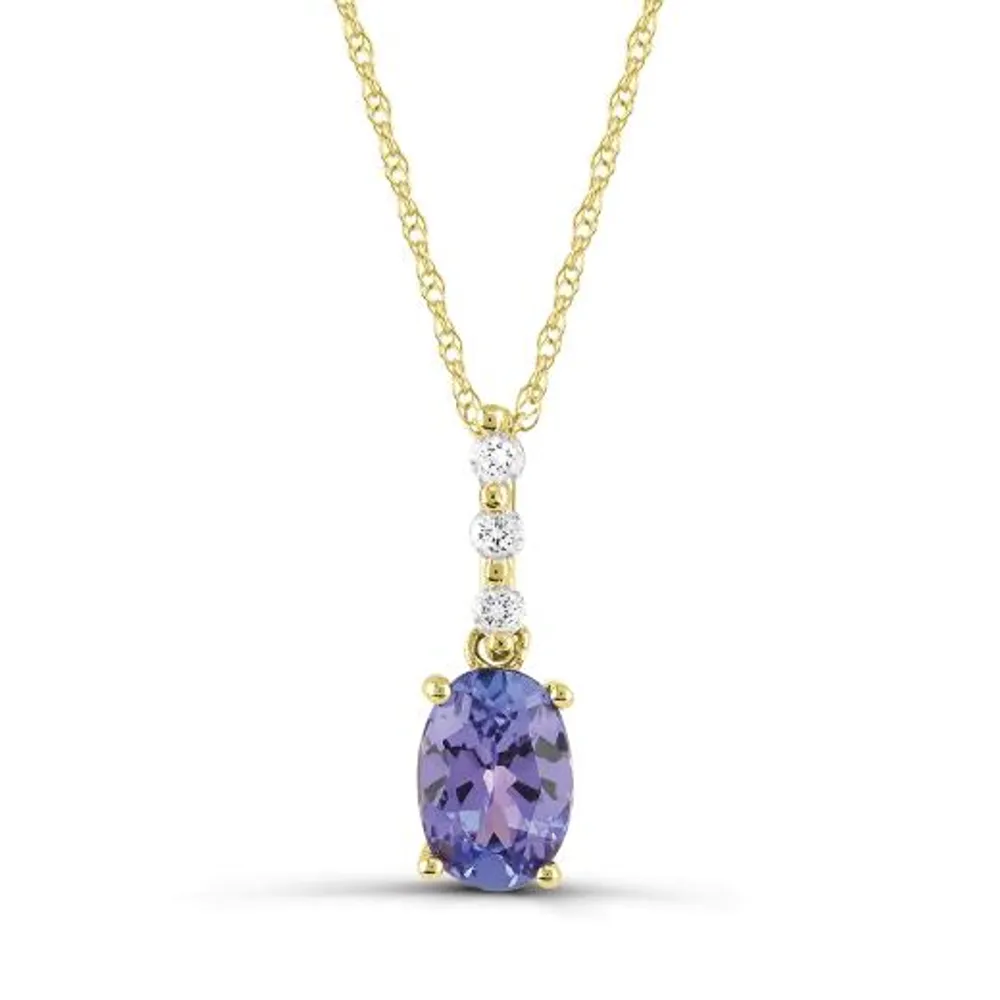 10K Yellow Gold Tanzanite and White Sapphire 18" Pendant